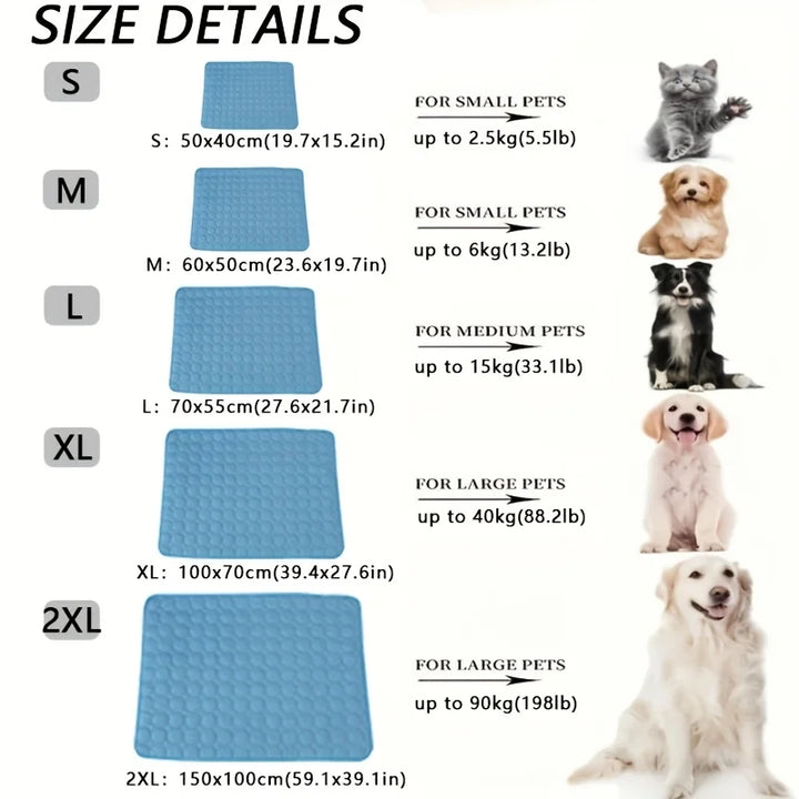 Size chart for the dog cooling mat