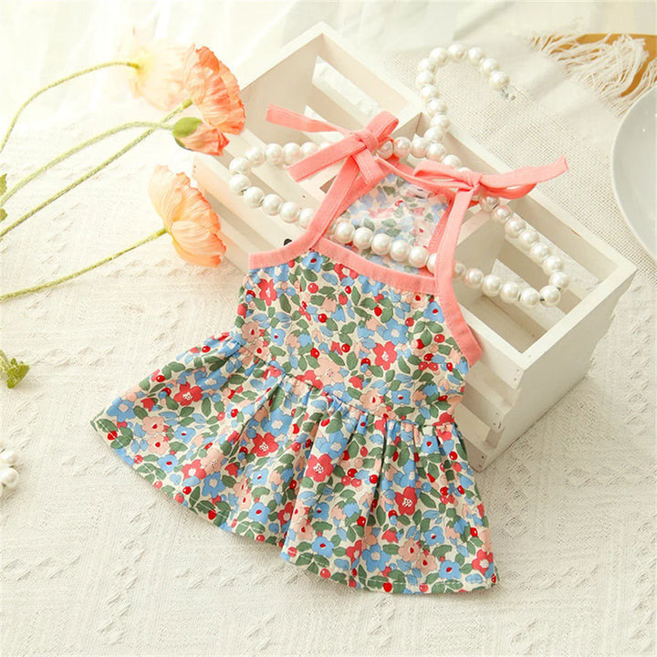 Cat Floral dress with pink straps 