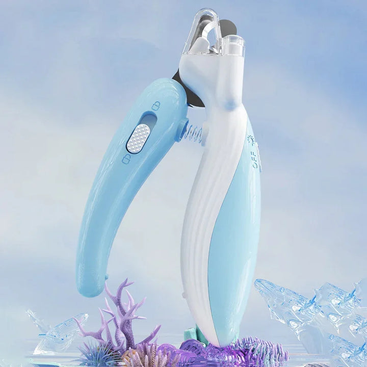 Pet nail clipper with a blue handle on a light blue background
