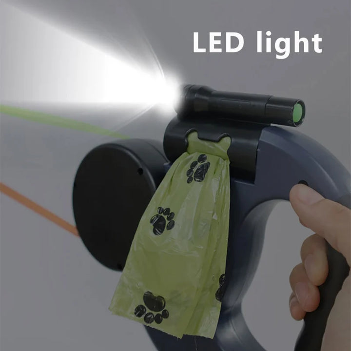 Retractable Dual Dog Leash with led light
