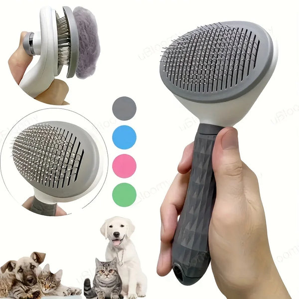 Pet hair removal brush with one-click fur ejection system