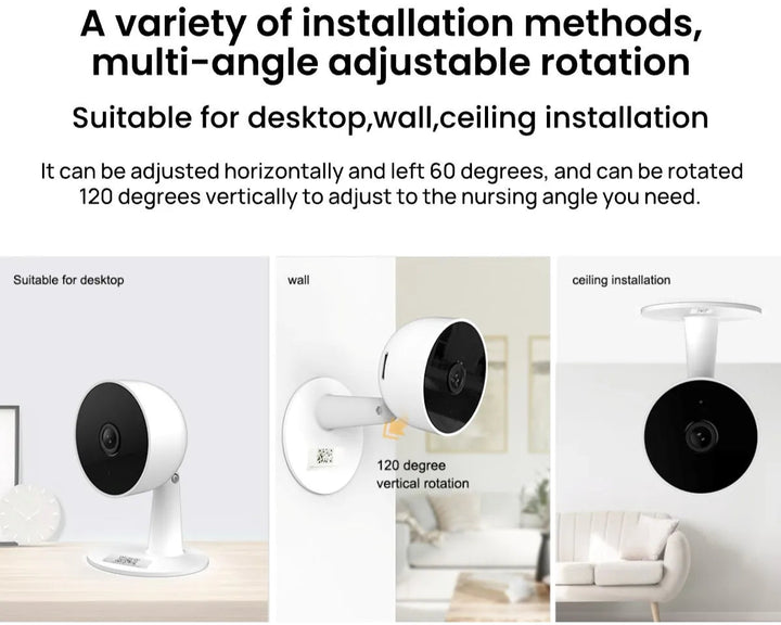 Tuya Smart Life camera with installation methods on a white background