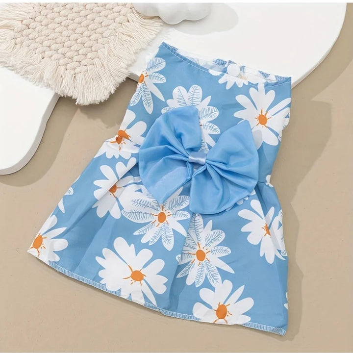 Blue and white dog floral dress