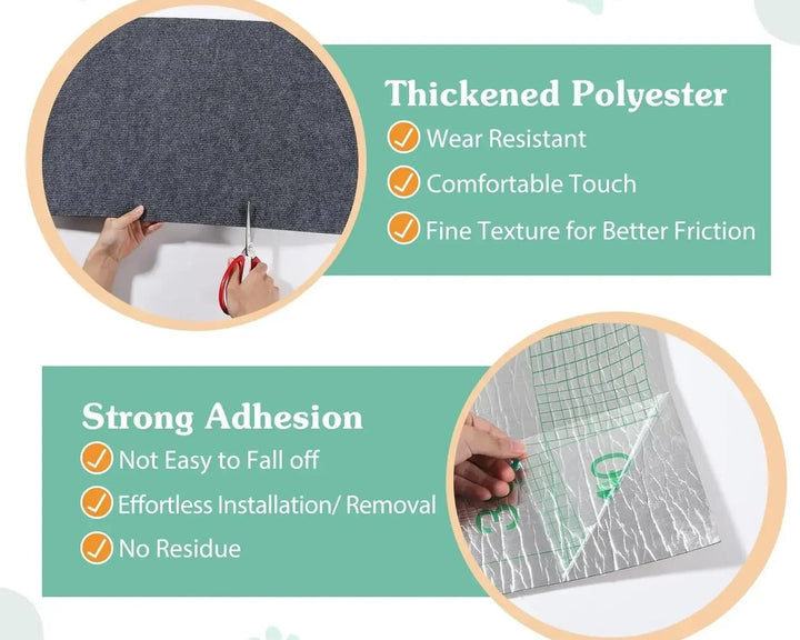  Cat Scratching Mat polyester with wear resistance, comfortable touch, and strong adhesion features.