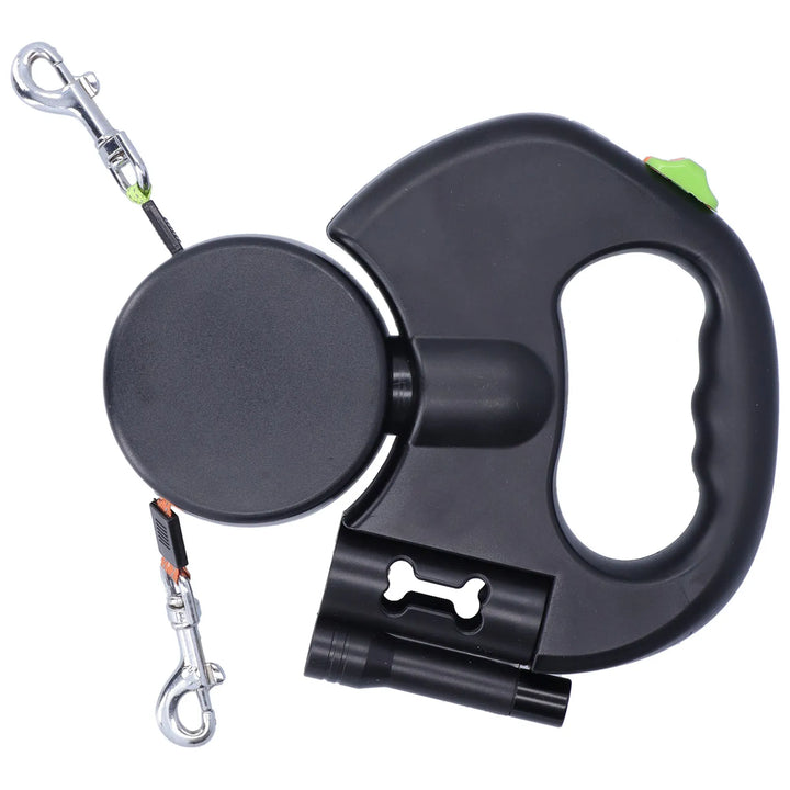 black Retractable Dual Dog Leash