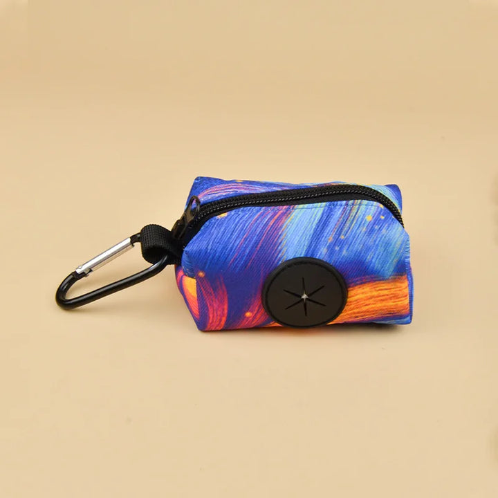 Blue Multicolored Dog Poop Bag Holder with carabiner on a beige background