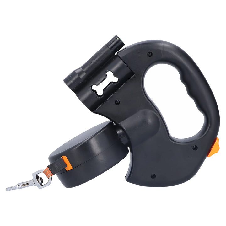 Black dual retractable dog leash on a white background