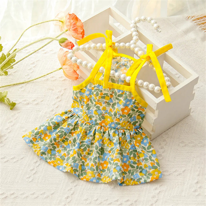 Cat Floral dress with yellow straps 