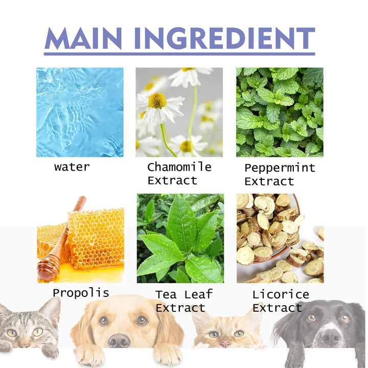List of main ingredients for the pet oral spray