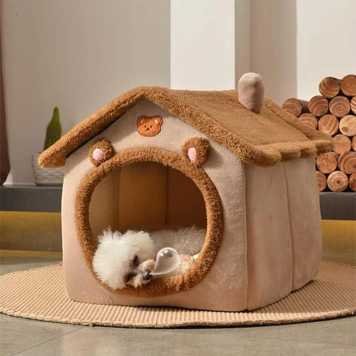 Dog sleeping inside a Foldable Cat House