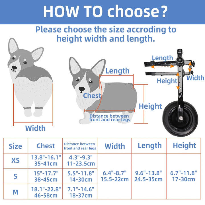Size Chart for pet wheelchair