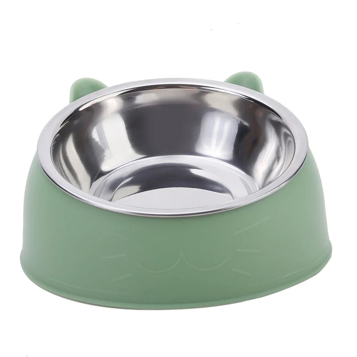 Green cat bowl with a stainless steel interior front view