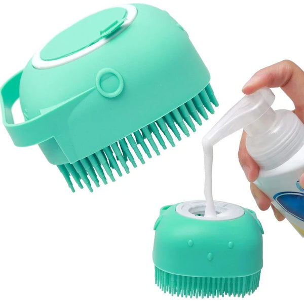 Soap being added to the pet shampoo brush