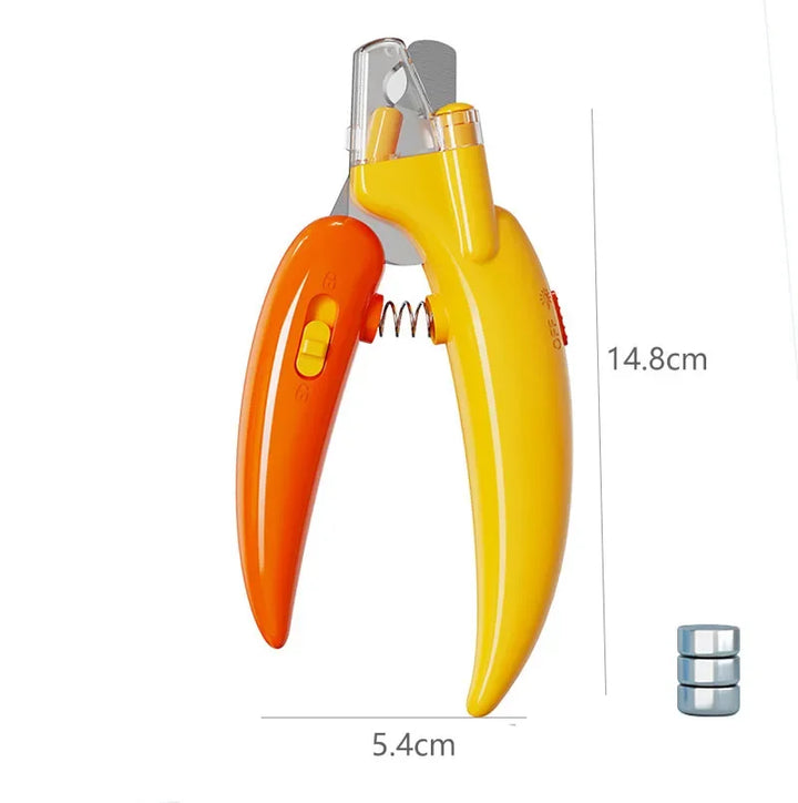 Nail clipper with orange and yellow handles on a white background
