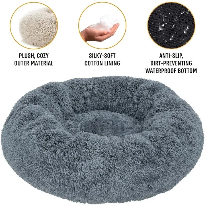 Gray Round Dog Bed features