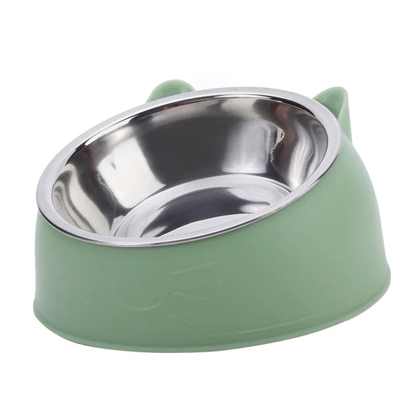 Green cat bowl with a stainless steel interior 
