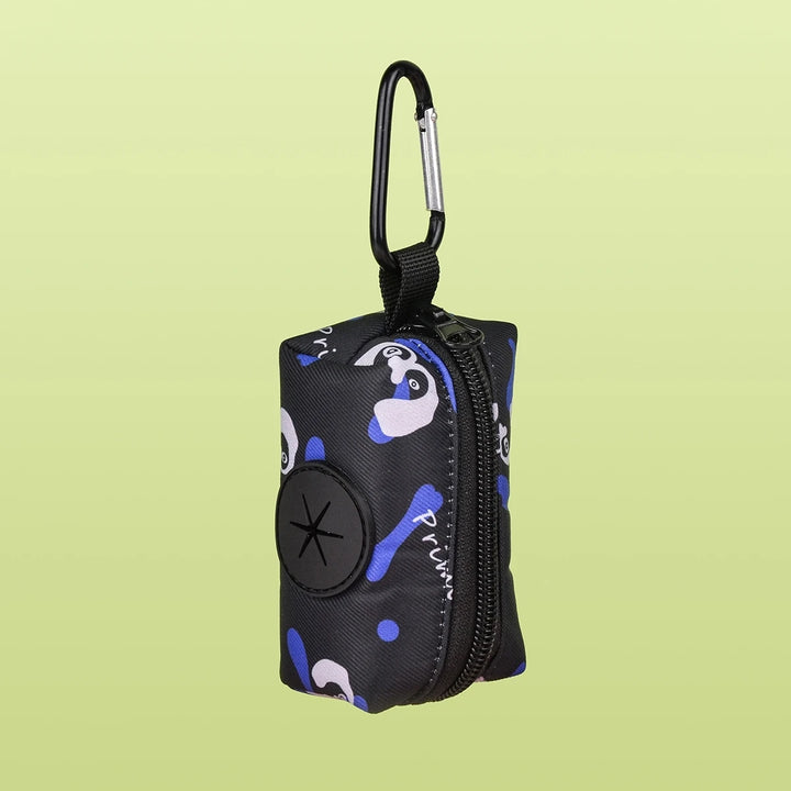 Dog Poop Bag Holder with cartoon character design on a light green background