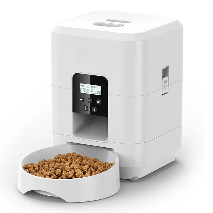White Smart Automatic Cat Feeder with food tank