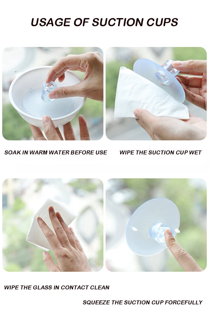 Instructions for using suction cups with images of hands performing actions for a Cat Hammock Window bed