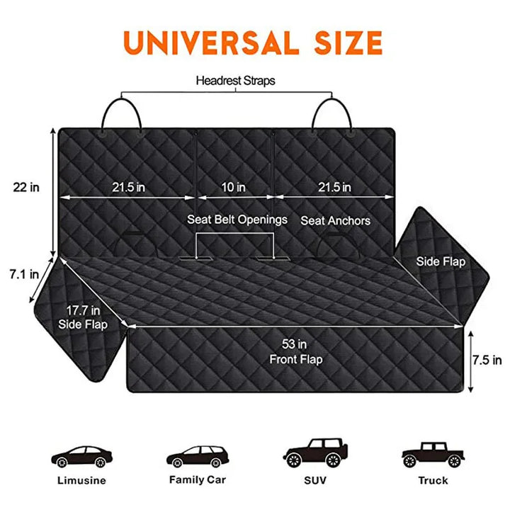 Measurement chart of a  Dog Car Seat Cover