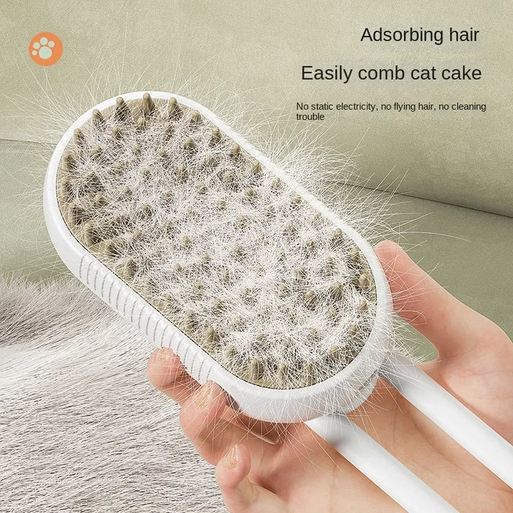 Dog and cat grooming brush with collected hair