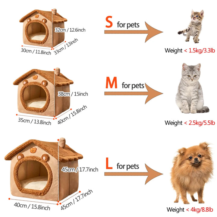 Foldable Cat House size chart for pets