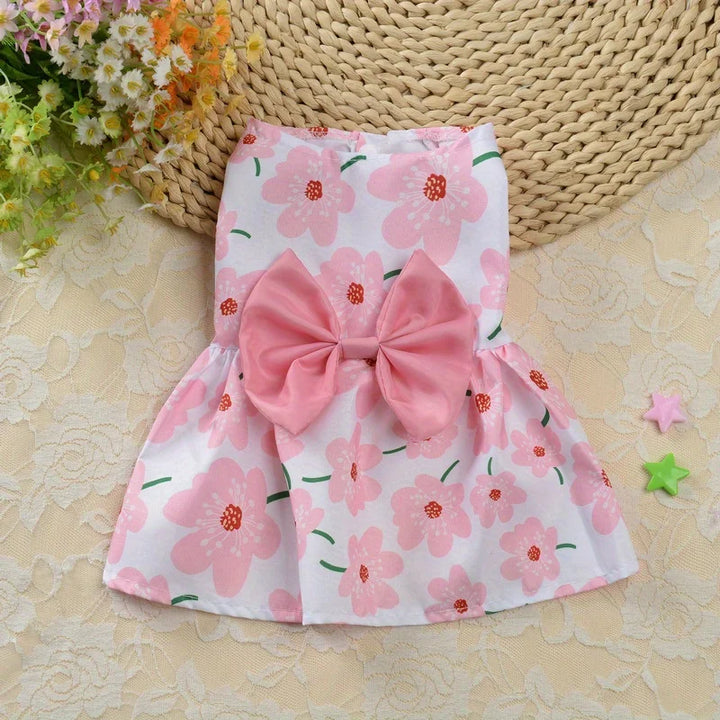 Pink floral dress with a large bow dog floral dress