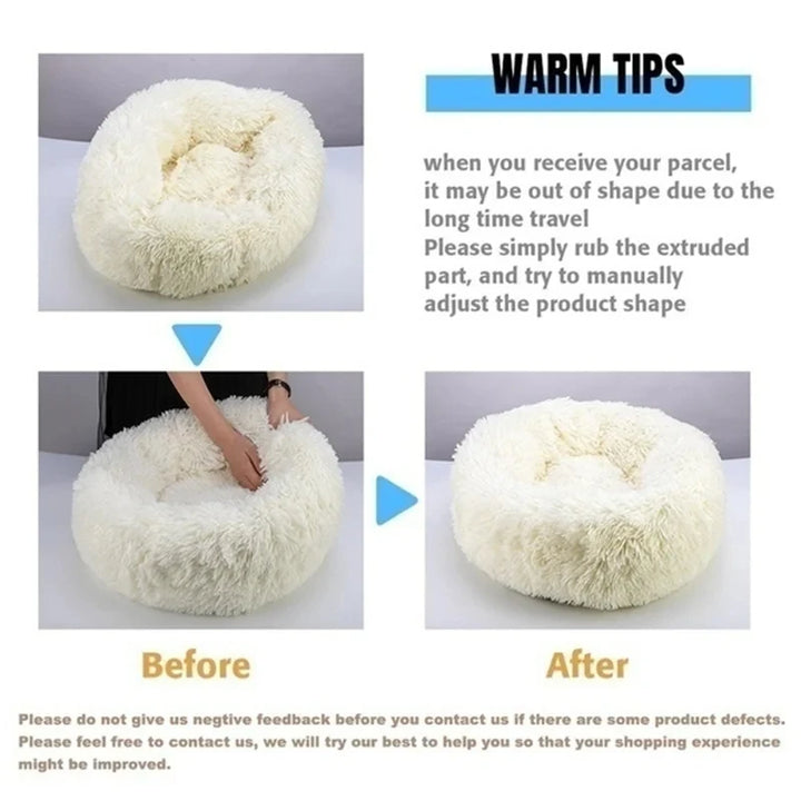 White Round Dog Bed before and after