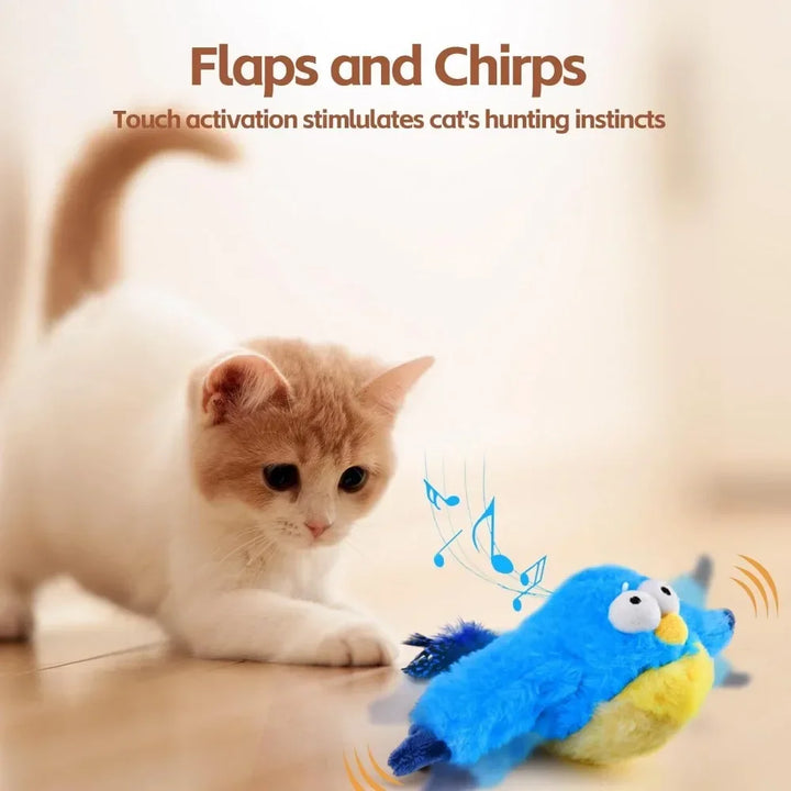 Cat playing with a blue Flapping Bird Cat Toy