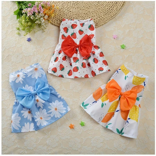 Three floral dog dresses