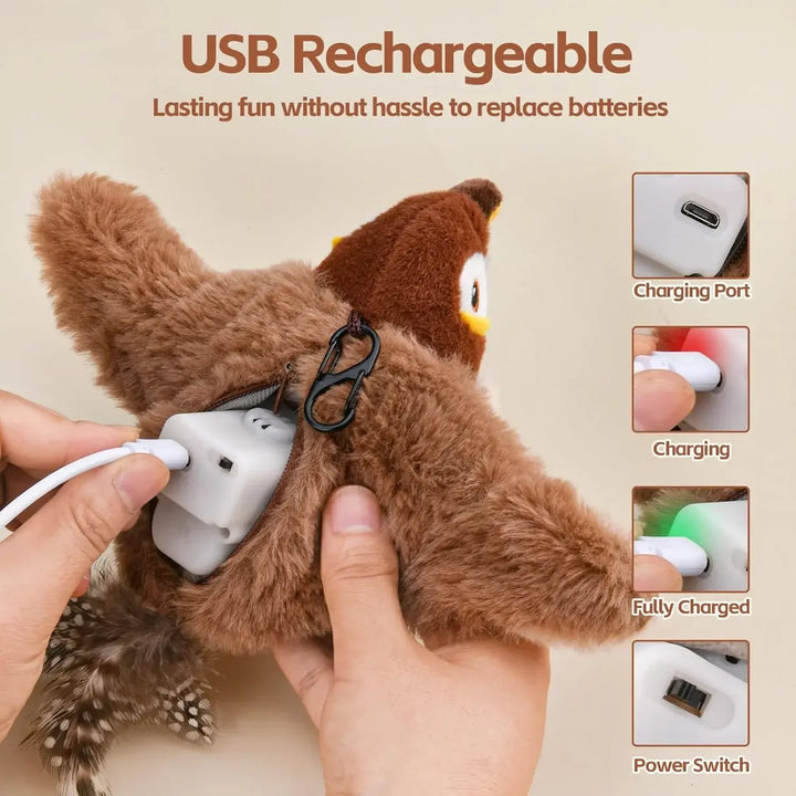 USB rechargeable Flapping Bird Cat Toy with charging port and power switch  