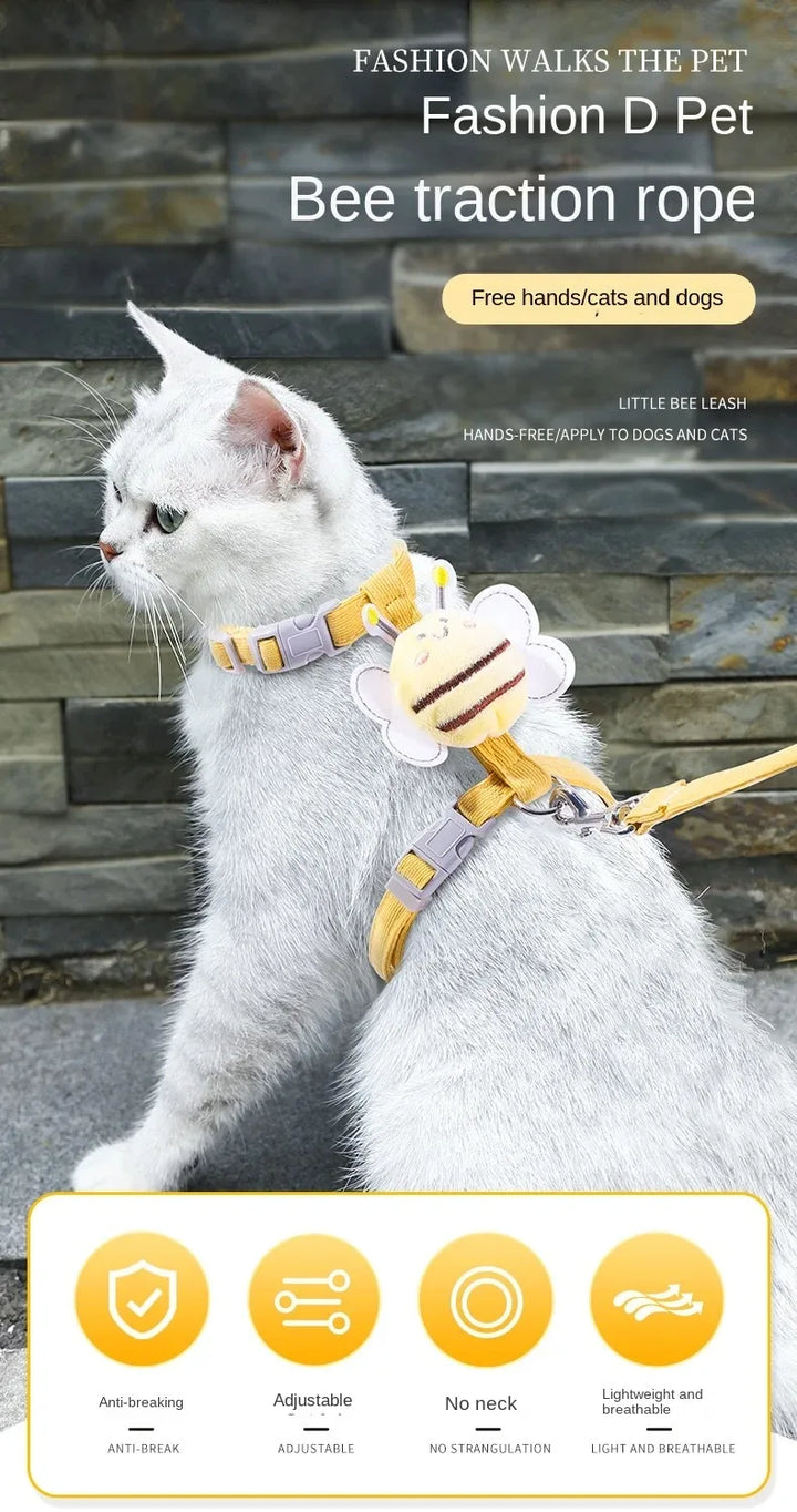 Cat harness and leash set with bee design features