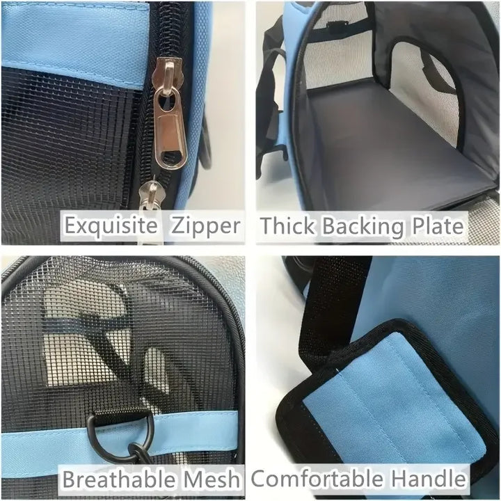 Pictures of a pet carrier with features 