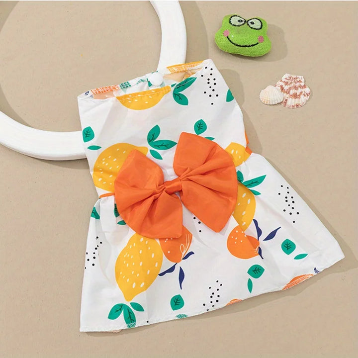 White and Orange dog floral dress
