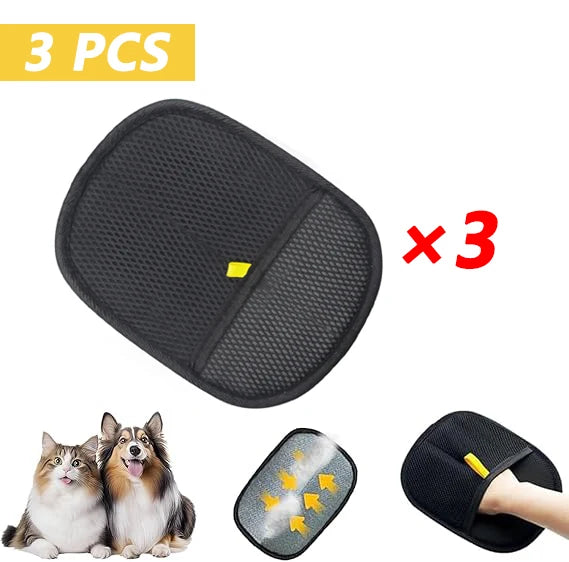 Three pieces of pet hair removal glove  