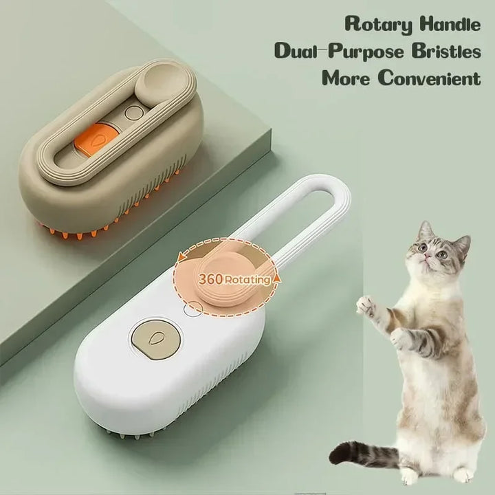 cat grooming brush rotary handle and dual-purpose bristles.
