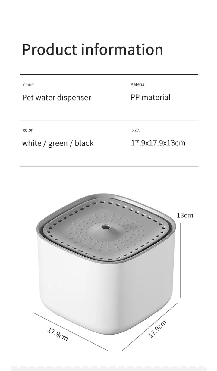 Cat water fountain information and measurements