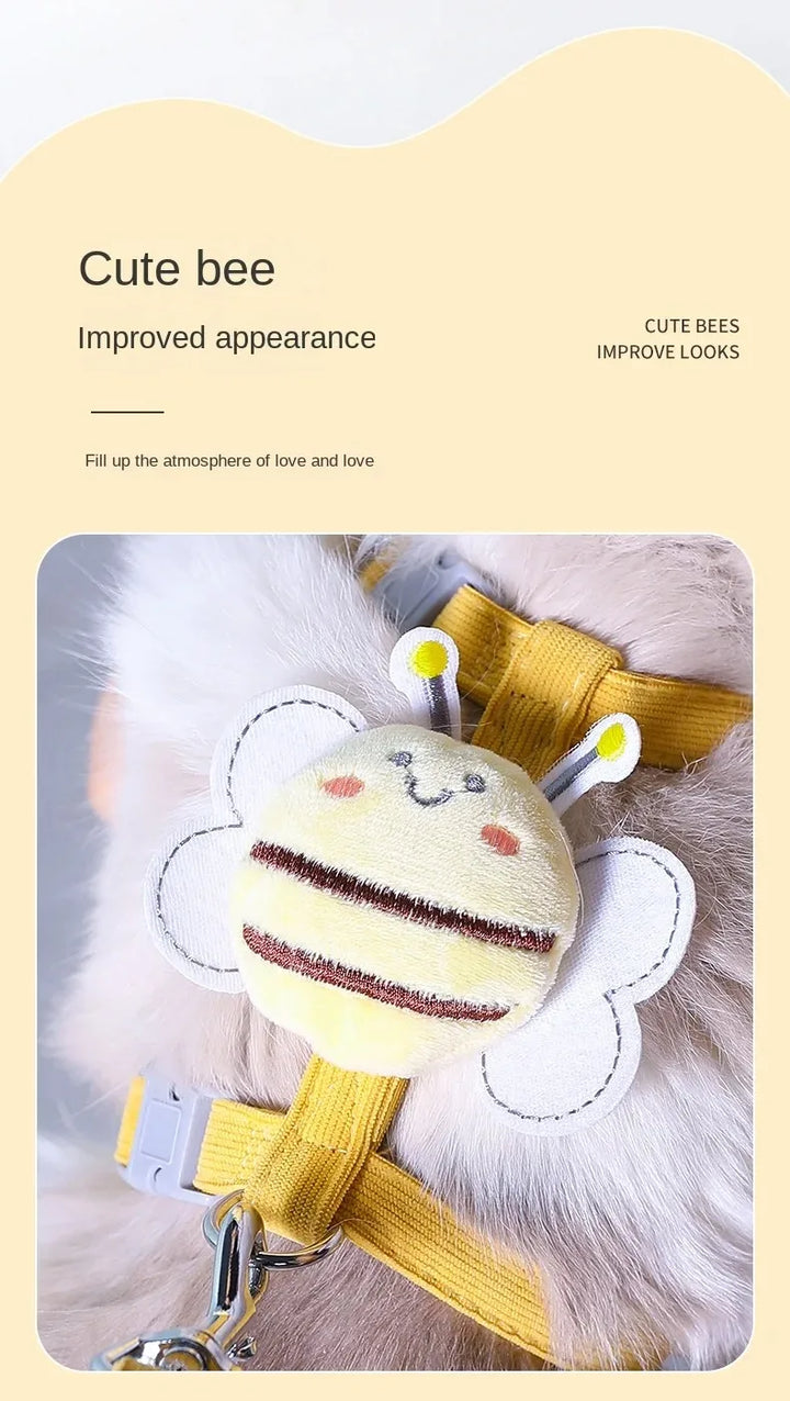 Cute bee-shaped keychain on Cat harness and leash 