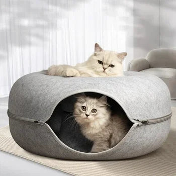 Two cats in a gray Cat tunnel bed