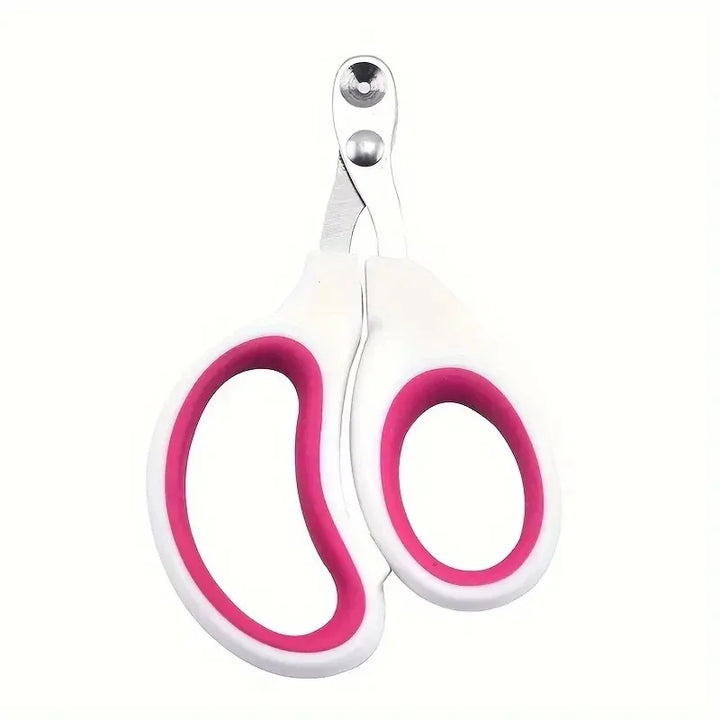 Pet nail clippers with pink handles on a white background
