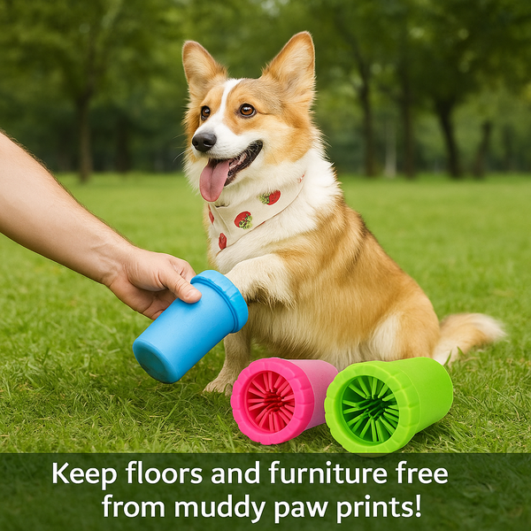 Dog paw cleaner being used on dog
